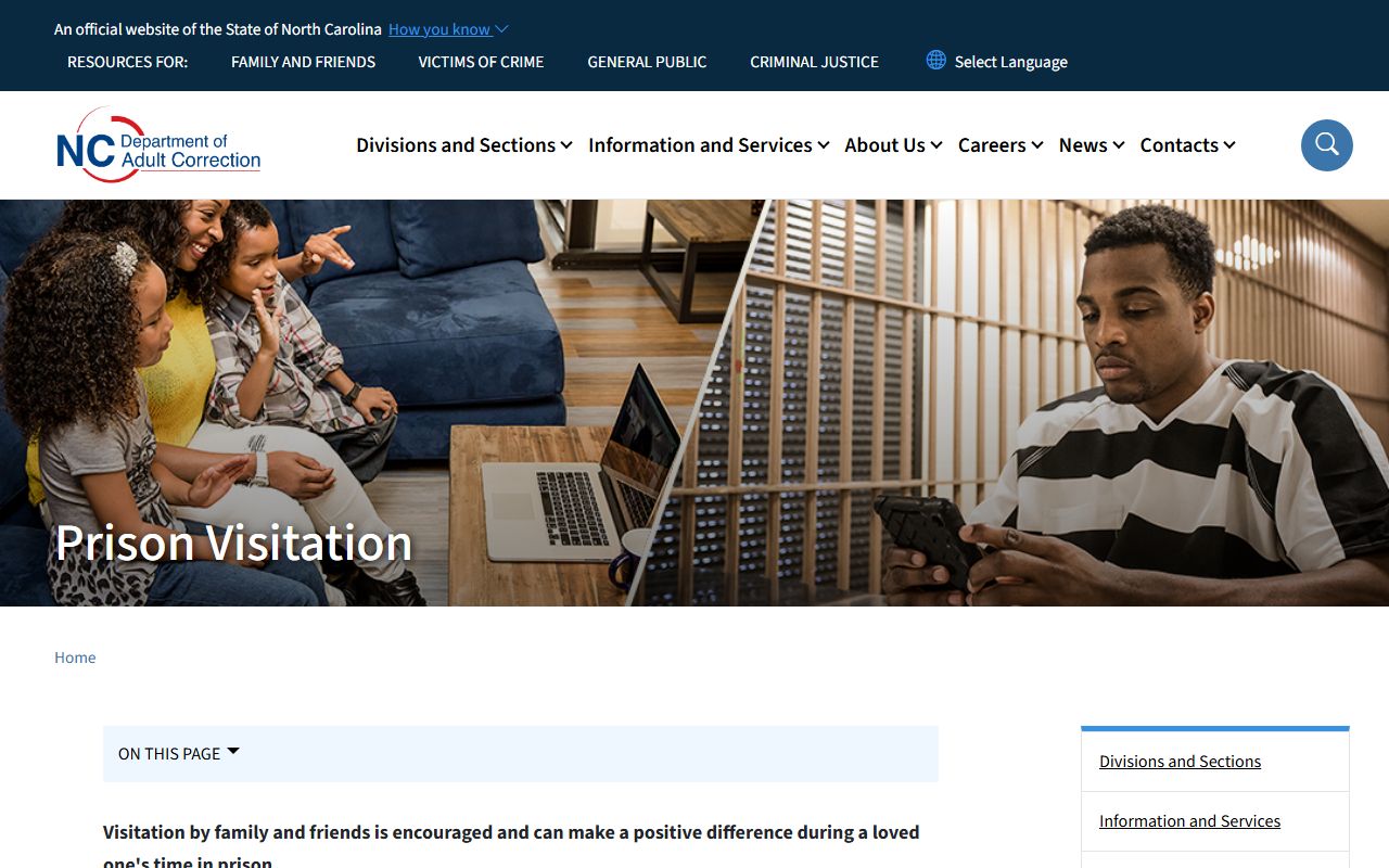 NCDAC prison visitation rules page