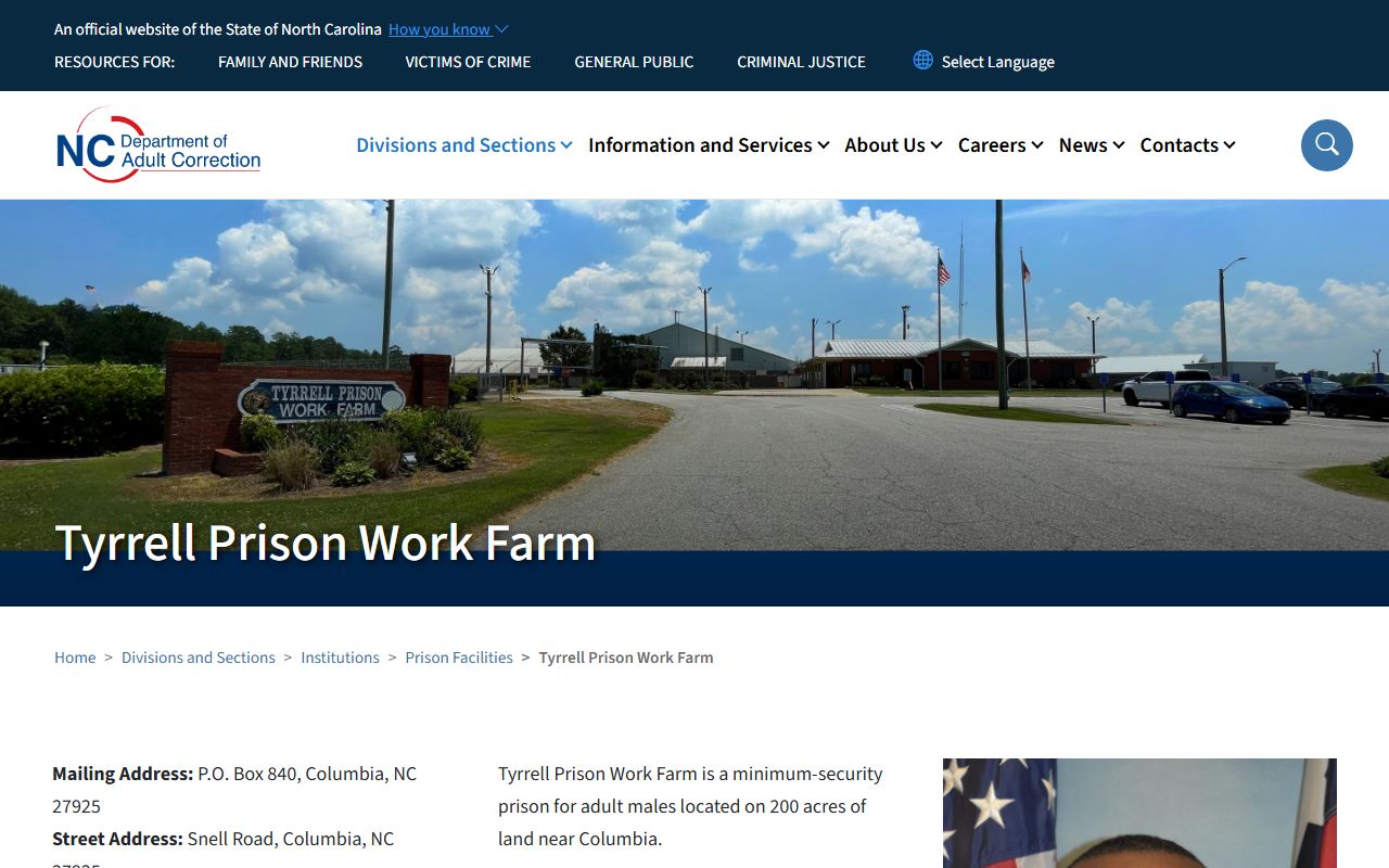 NCDAC Tyrrell Prison Work Farm facility page